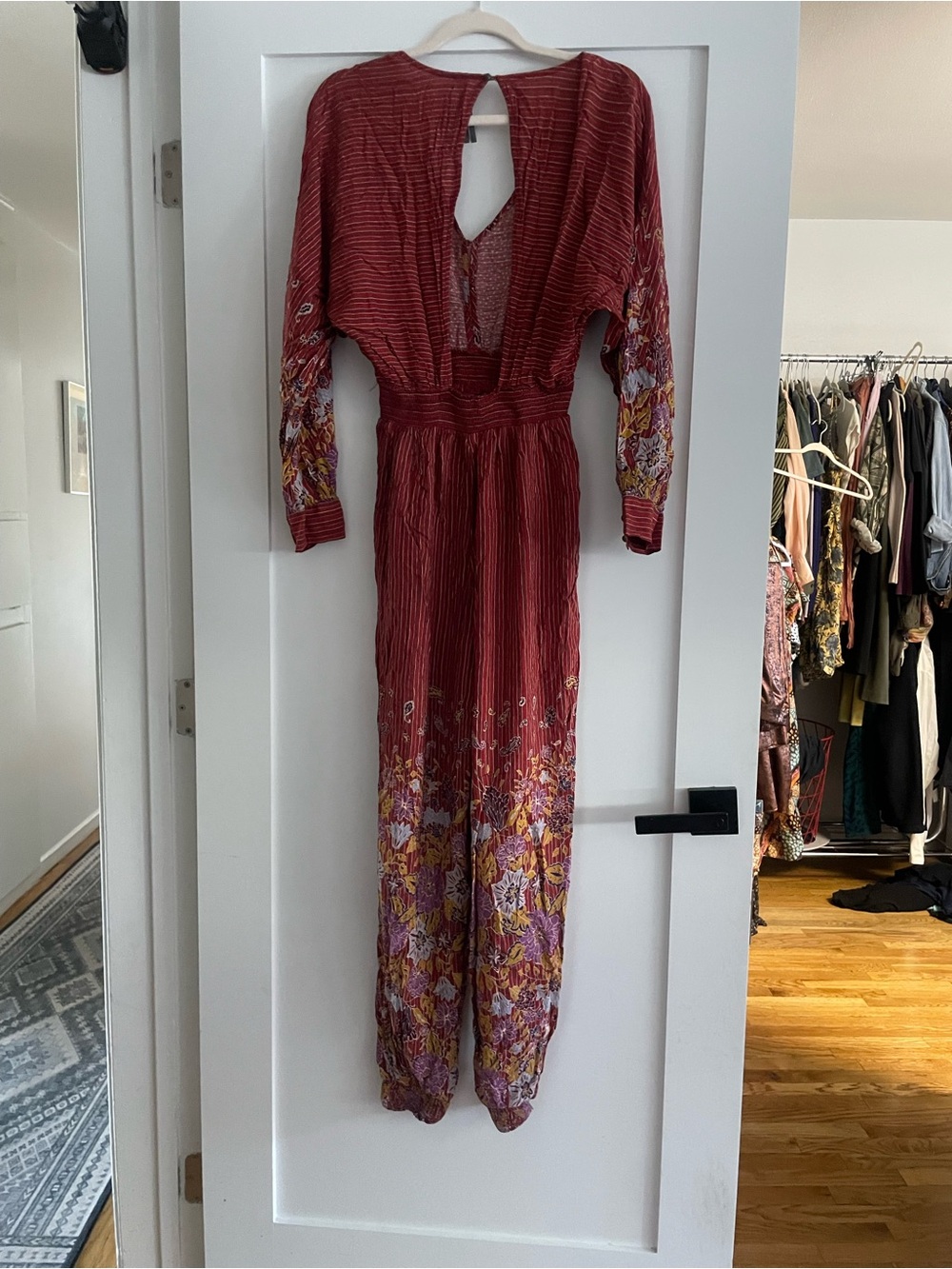 Anthropologie Red Maxi Dress with Floral Accents - Picture 2 of 8